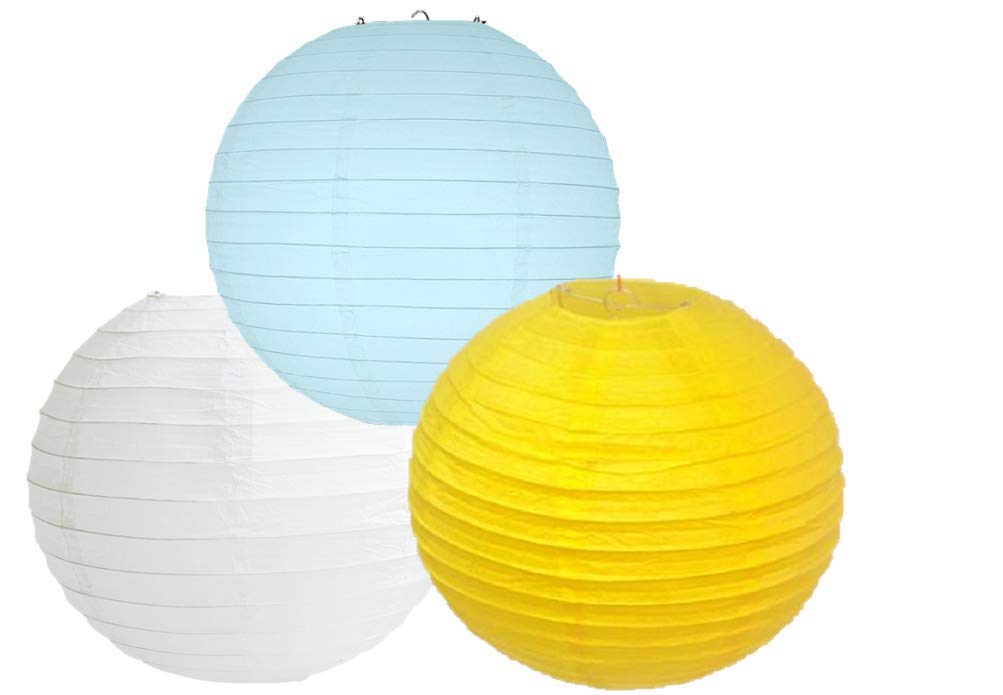 Paper Lanterns Mix Color Packs of 3 Round Paper Lanterns Lampshade Party Decorations (Blue Yellow Shade, 14" (35 Cm))