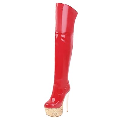 Lack Overknee Stiefel mit Glitzer und 15cm Absatz Extrem Hoch High Heels Modern Party Boots Langschaftstiefel
