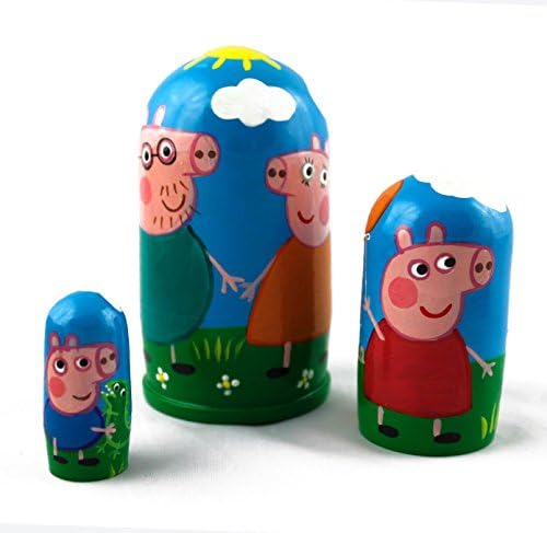 Peppa Pig Family Small Matryoshka Babushka Wooden Nesting Stacking Handmade Dolls Animated TV Child Movie Characters Set 3pc