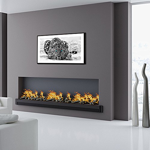 Visual-Art-Decor-Black-and-White-Leopard-Animals-Painting-Picture-Prints-Canvas-Wall-Art-Large-Decoration-24x36-Floater-Frame