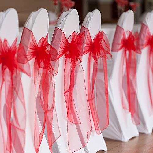 image for BIT.FLY Organza Chair Sashes for Wedding Party - Red Chair Cover Sashe