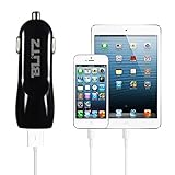 Rapid Dual-Port USB Car Charger by Blitz Element for Apple and Android Devices (iPhone iPad Samsung Galaxy Nexus HTC) 1A/2.1A