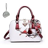 Micom Chinese Style Flowers Pattern Pu leather Handle Shoulder Crossbody Bag for Women (Red Plum Blossom)