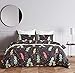 Fire Kirin Soft Duvet Cover Sets 3PC (1 Duvet Cover + 2 Pillowcases) Christmas Tree and Snow Printed Bedding Set for Boys Girls Women Men (Black/Queen)