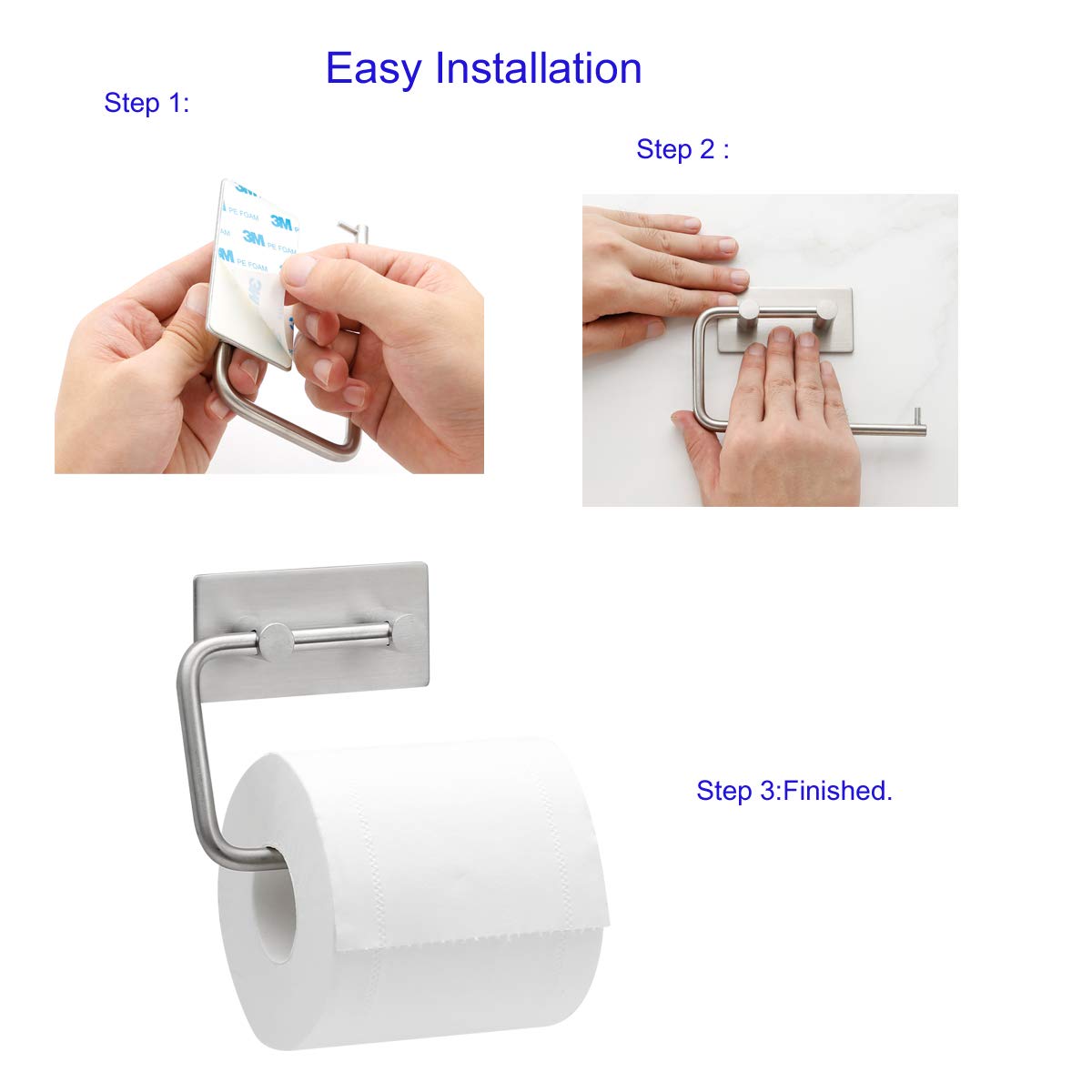 Toilettenpapierhalter für Badezimmer & Küche - Edelstahl Rostfrei, Gebürstetes Finish - Schwenkbarer Arm - Papierhalter Selbstklebend Kein Bohren Kein Werkzeug