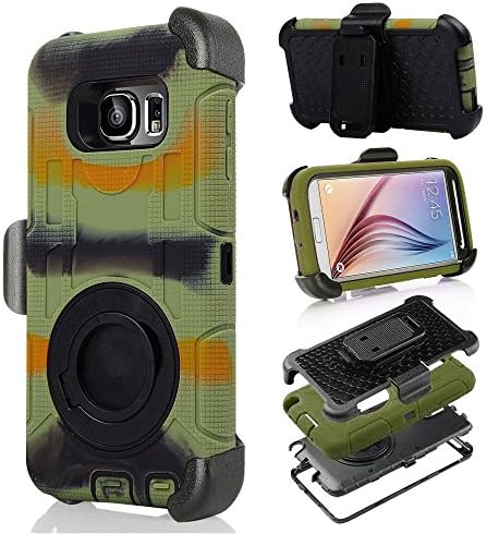S6 Case, Galaxy S6 Case, Aitech Ultra Shock&drop-proof Amy-grade Protective Hard Defender Case and Three Layer Hard Shell Cover Holster with 360 Degree Rotating Ring Bracket Protective Case for Samsung Galaxy S6-- TPU Rubber & Silicone Case with Stand & Clip for Samsung Galaxy S6 (Camo + black)