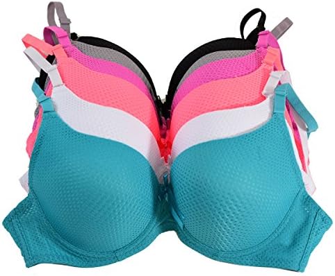 Pink in Love Women bras 6 pack of underwire breathable bras B cup and C cup (38C, 8826)