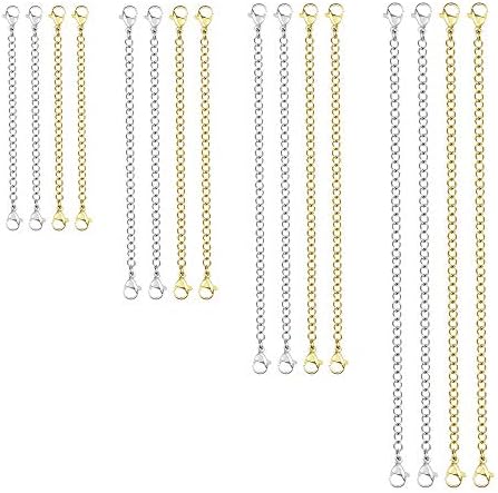 Dsmile Stainless Steel Bracelet Extender Necklace Extender Extender Chain Set 4 Different Length: 6" 4" 3" 2" 16 Pieces (8 Silver, 8 Gold)