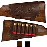 BronzeDog Genuine Leather Buttstock Ammo Holder Shotshell Carrier Hunting Ammo Pouch Shotgun Shell Cover 12 (16) Gauge Right Handed Black Brown