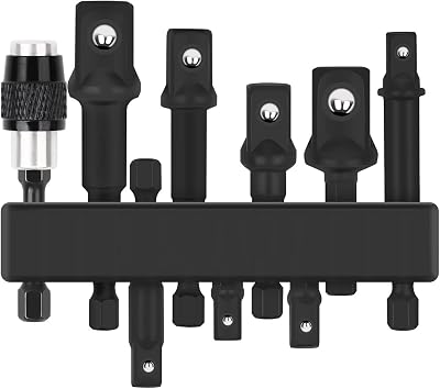 SWANLAKE 9PC Socket Adapter Set Hex Shank Impact Driver 1/4 3/8 1/2 Drill