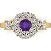 Clara Pucci 1.4 cttw Amethyst 14K Yellow Gold Halo Ring for Women - Cocktail Statement Fashion Jewelry Gift (5.0mm, Round Cut)