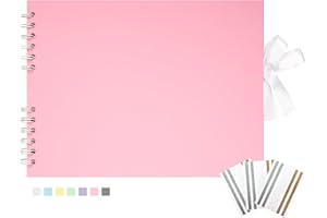 Hiwhy Scrapbook Photo Album 100 White Pages Scrap Book Memory Book 8.5 x 11.5 inch Guest Book Scrapbook Album Accessories with Corner Stickers for Baby Shower, Wedding, Travelling Pink