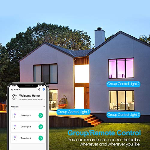 Smart Light Bulbs Works with Alexa, Google Home and Siri, RGBW+CCT 2700-6500K Color Changing, AWOW E26 LED WiFi Smart Light Bulb No Hub Required, 9W(60w Equivalent) 4 Pack