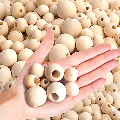 600Pcs Wooden Beads for Crafts,6 Sizes Unfinished Natural Round Wood Beads for Garland,Farmhouse Decor,Jewelry Making, Necklace,Garland,Home Decoration and DIY Crafting, 8mm 10mm 12mm 14mm 16mm 20mm