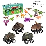 Dinosaur Toys - Pull Back Dinosaur Cars Toys, Educational Kids Realistic Dino Toys, Creative Gifts for Boys Girls, Includes 4-Pack Dino Vehicles Cars with Big Tire Wheel, 15-Pack Mini Dino Toys