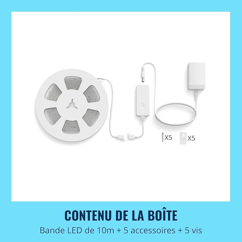 , Ruban LED Connecté, 10 Mètres, 16 millions de couleurs et nuances de blanc, avec détecteur de mouvement, Contrôle possible par la Voix, App, Alexa, Google Assistant et Apple HomeKit