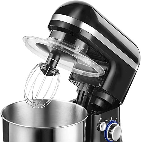 VonShef 220 Volt Food Stand Mixer | 650W | with Dough Hook, Beater, Whisk & Splash Guard - Black - Bundle With Dynastar Plug Adapters (NOT FOR USA)