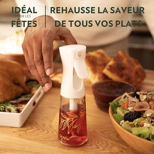 FLAIROSOL OLIVIA Glass Oil Spray Bottle 200ml - Continuous Spray Technology with Portion Control - Versatile for Kitchen, Salads, Barbecues, Vuisson, etc (Golden Leaves)