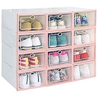 IRONLAND Clear Plastic 12 Pack Stackable Storage Shoe Box (Pink)