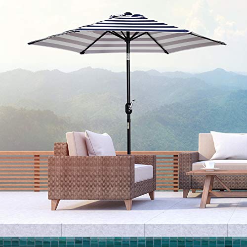 Outsunny Sonnenschirm Gartenschirm Terrassenschirm Gestell Stahl im Freien Blauer Streifen Ø230 x 216 cm – Bild 3