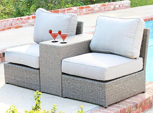 Armless Chair Set : Rattan Wicker Patio Sofa Set All weather Outdoor Seating Aluminium Frame Furniture For Garden,Backyard,Pool With Cushioned Seat (2 Armless Chairs and Cup table)