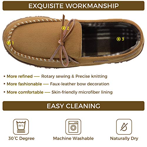 Mens Moccasin Slippers Memory Foam Slippers Men House Slippers for Men Indoor Outdoor Mens Cozy Slippers with Rubber Soles Beige Size 8