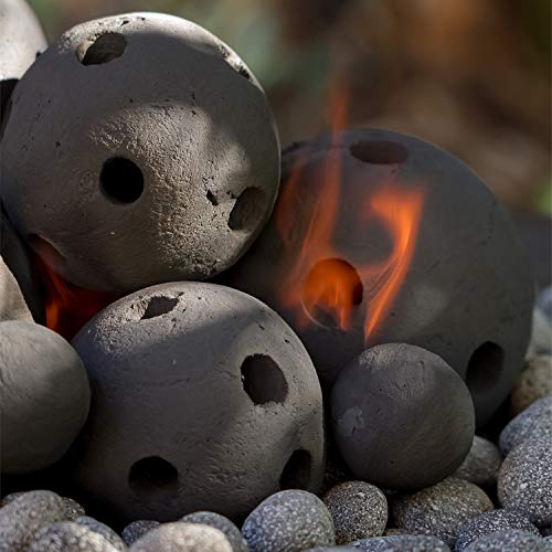 Hollow Ceramic Fire Balls | Mixed Set of 13 | Modern Accessory for Indoor and Outdoor Fire Pits or Fireplaces - Brushed Concrete Look | Pewter Gray