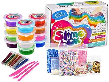 Slime Kit Supplies Fluffy DIY 12 Clear Colors 250 Fruit Slices Girls Toys Fishbowl Unicorn Glitter Pack Foam Beads Balls for Kids