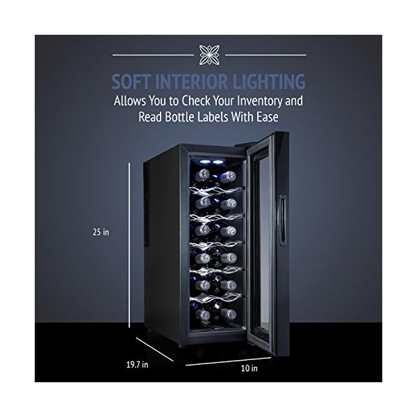 Ivation-12-Bottle-Thermoelectric-Wine-CoolerChiller-Door-Lock-Counter-Top-Red-White-Wine-Cellar-wDigital-Temperature-Display-Freestanding-Refrigerator-Smoked-Glass-Door-Quiet-Operation-Fridge