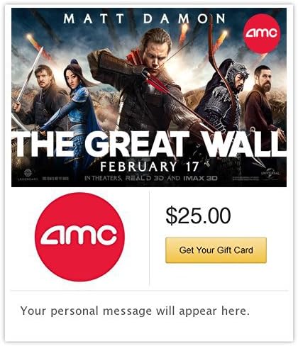AMC Theatres The Great Wall Gift Card - E-mail Delivery