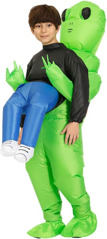 ECOSWAY Green Alien Carrying Human Costume Inflatable Funny Blow Up Suit Cosplay for Party