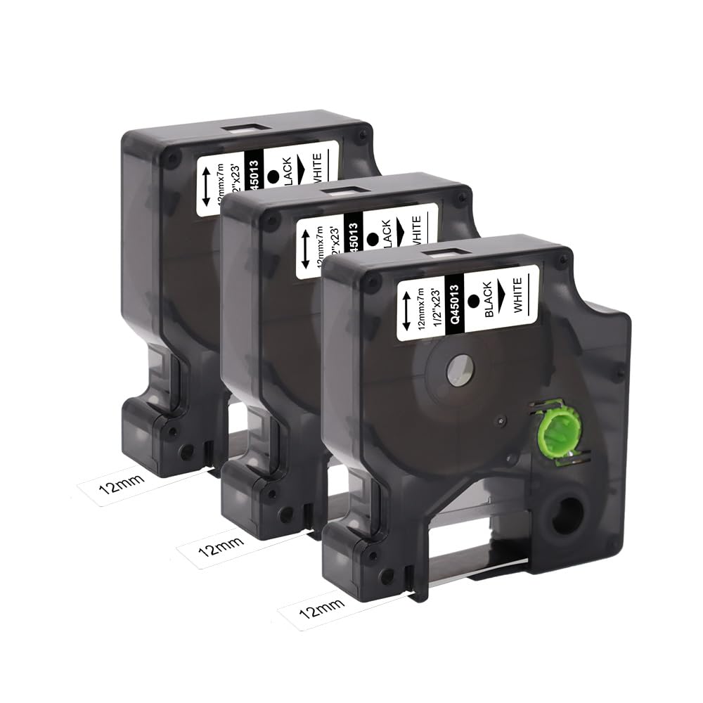 Molabel 3pack Compatible Label Tape Replacement for Dymo D1 45013 S0720530 （12mm x 7m） Black on White Tape Work with Dymo Label Manager 160 200 210D 280 360D 420P 450D