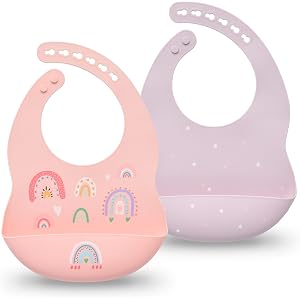 SILI FACTORY Silicone Baby Bibs 2 Sets, Adjustable Waterproof Baby Bibs | Silicone Bibs for Girl, Boy,Baby Bibs with Food Cat
