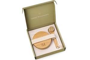 C.S.M CSM Dry Brushing Body Brush Set- Natural Bristle Body Brush, Exfoliating Face Brush for Soft Skin: Kit contains 1 Dry Brush for Face + 1 Body Brush for Lymphatic Drainage, Cellulite, and Circulation