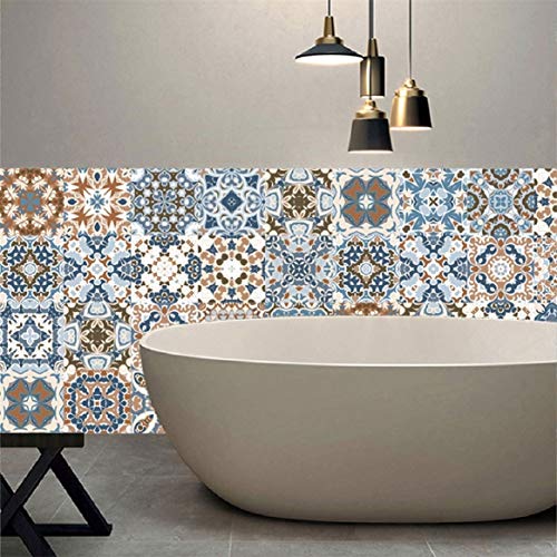 Wall Tile Peel and Stick, Moroccan Style PVC Refurbished Wall Stickers Self-Adhesive Home Decor (AA)
