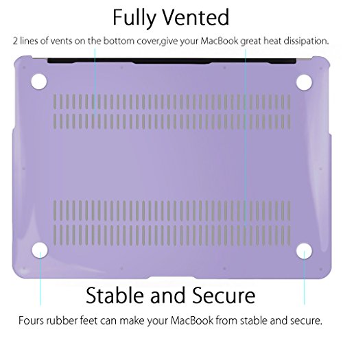 UESWILL 3in1 Glossy Crystal Clear See Through Hard Shell Case Cover for MacBook Air 13" (Model: A1466/A1369) + Keyboard Cover and Screen Protector + Microfibre Cleaning Cloth, Purple