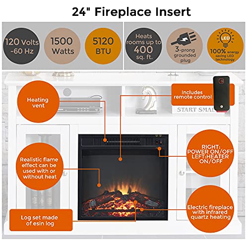 GOOD & GRACIOUS Modern Electric Fireplace TV Stand for 55 Inch TV