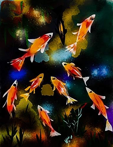 SHSWorks Fengshui - Golden Fish (Koi) 30x36 (Inch) Wall Painting On Canvas (Not On Paper Not a Wall Poster/Sticker) Copyright Protected Artwork Signed by Artist Personally