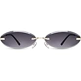 VEDAOHO Rimless Oval Sunglasses for Women UV400 Protection Trendy Retro Metal Frame Sun Glasses Narrow Shades Y2K Sunnies