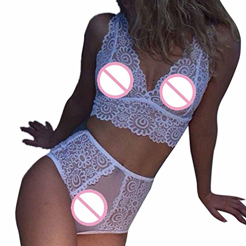 Lingerie For Womens Usstore Sexy Lace Flowers Intimates Underwear Outfits Nightclub Top Bra+Pant Set (White, 2XL) - Thumbnail 6