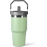 20 oz Tumbler with Handle, Insulated Tumbler with Lid and Flip Straw Leak Proof Double Wall Stainless Steel Vacuum Travel Coffee Mug Insulated Water Bottle Thermal Cup, Cupholder Friendly, Green Lid