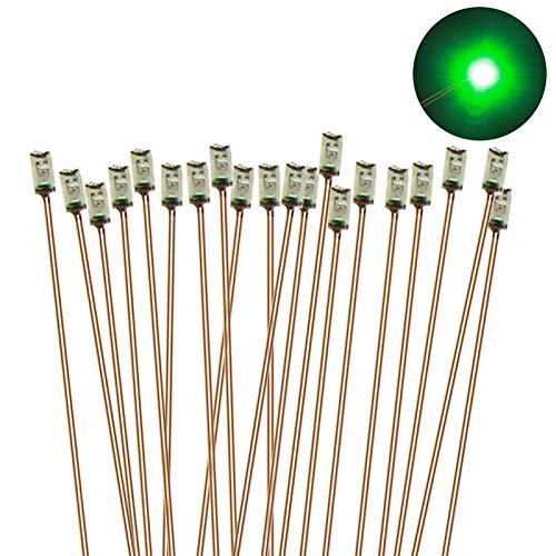 Evemodel C0603G 20pcs Pre-soldered micro 0.1mm Copper Wired GREEN SMD Led 0603 NEW