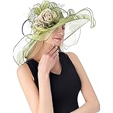 RZTA Women's Kentucky Derby Church Dress Hat Wide Brim Leaf Flower Bridal Shower Hat