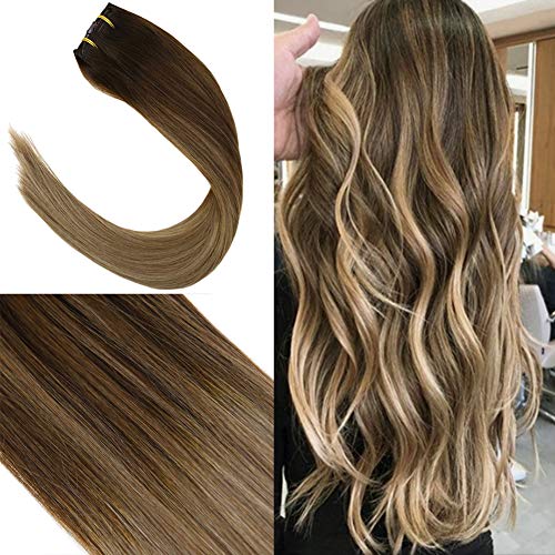 Youngsee 22inch 7 Pieces Clip Hair Extensions Brown Balayage Dark