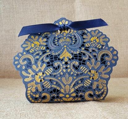 Since 50 X Wedding Candy Box Navy Blue Laser Cut Wedding Favor Boxes Casamento Wedding Favors Gifts