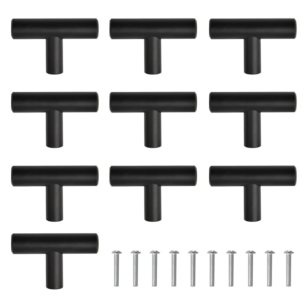 10Pack Black Stainless Steel Cabinet Knobs T Bar Handle Single Hole Pulls Cabinet Handles Furniture Hardware Handles Cupboard T Bar Knobs Handle(50mm/2in Long)