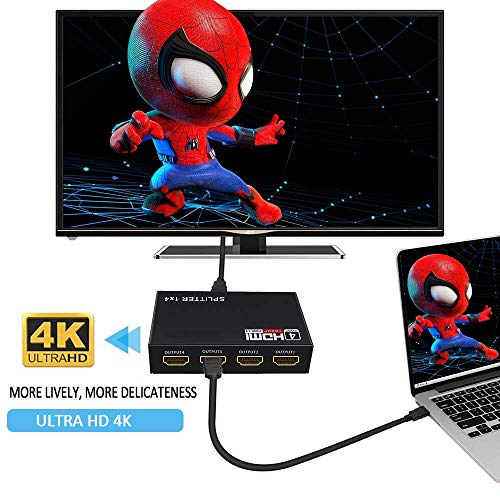 HDMI Splitter 1 in 2 3 4 Out WEILIANTE 4K Aluminum Ver1.4 HDCP 1X4 Ports Video Converter, Supports 3D 4K Full HD1080P for Xbox PS4 PS3 Fire Stick Roku Blu-Ray Player Apple TV HDTV