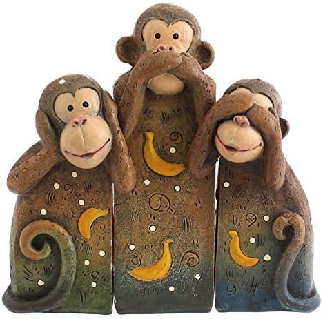Three Wise MONKEYS - Hear No Evil Speak No Evil See No Evil - Lovely Cheeky Monkey Ornament in Resin by Jones