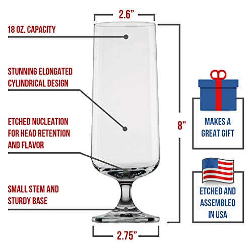 Set of 4 Nucleated Beer Glasses for Better Head Retention, Aroma and Flavor - 4 Unique Craft Beer Glass for Beer Drinking Enhancement - Beer Glass Gift Idea for Men