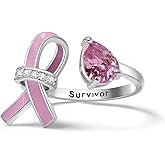 YMHOP Sterling Silver Breast Cancer Awareness Pink Ribbon Pendant Necklace or Ring with CZ Survivor Encouragement Jewelry Gifts for Women Breast Cancer Fighters